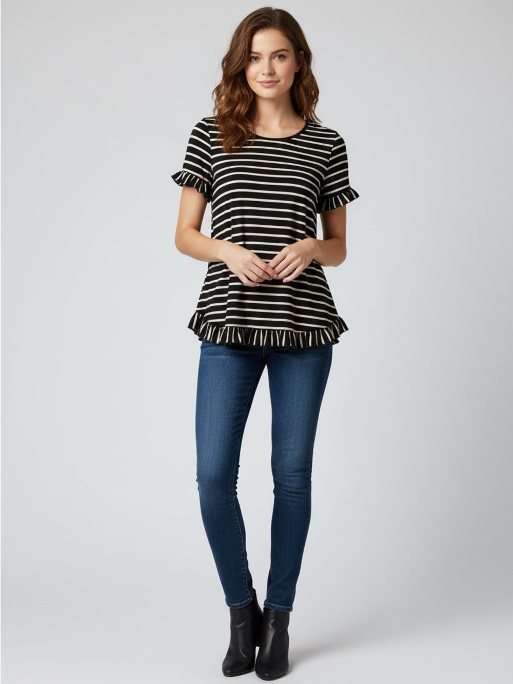 Cable & Gauge Black and Cream Striped Top
